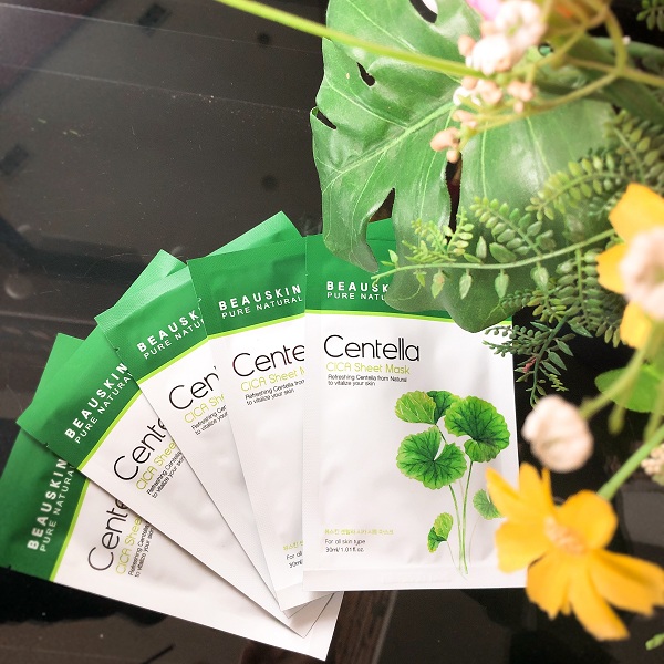 Mặt nạ dưỡng da ngừa mụn trị nám nhanh lành sẹo ngăn lão hóa thêm hồng hào Beauskin Centella CICA Sheet Mask, HQ 5x30ml