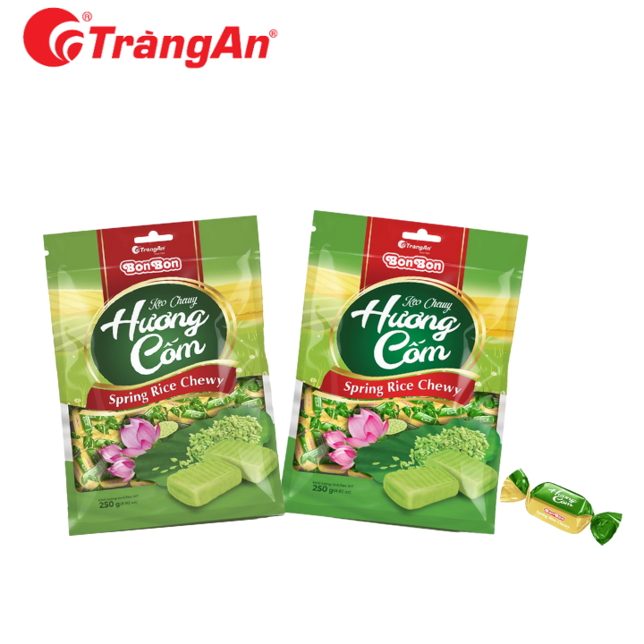 [Mẫu mới] Combo 2 gói kẹo Chewy hương cốm Bon Bon 250g, thương hiệu Tràng An, hạn sử dụng 12 tháng