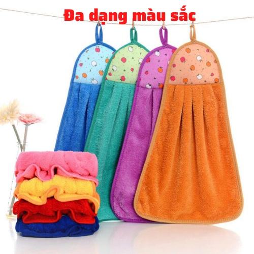 Khăn lau tay nhà bếp khăn đa năng lau bát chén đĩa chất liệu cotton mềm mịn siêu thấm nước có móc treo tường tiện lợi