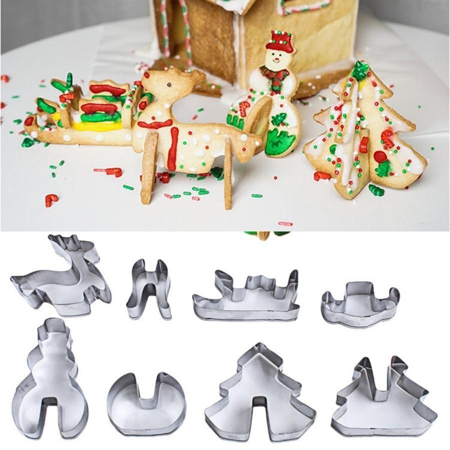 Khuôn Bánh Quy Gừng 3D Cookies Bộ 8 Khuôn Nhấn Cookie Cutter Giáng Sinh NOEL - CBNOEL3D8P