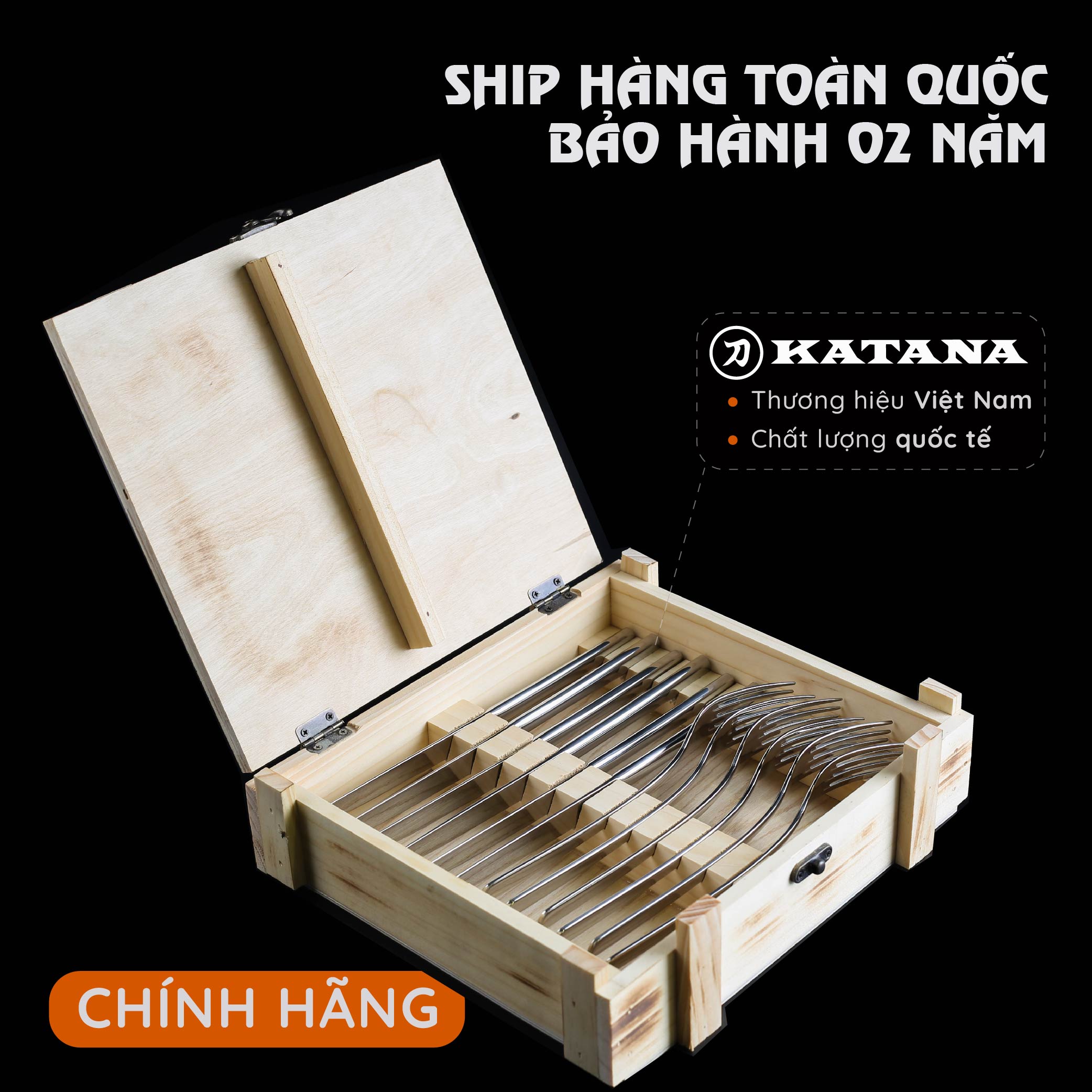 Bộ 12 chiếc dao dĩa KATANA Steak Hộp gỗ cao cấp - KATASTK01