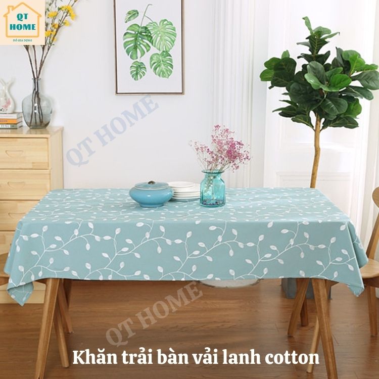 Khăn Trải Bàn Cao Cấp Vải Lanh Cotton Thêu Ren Nổi Nhiều Kích Thước