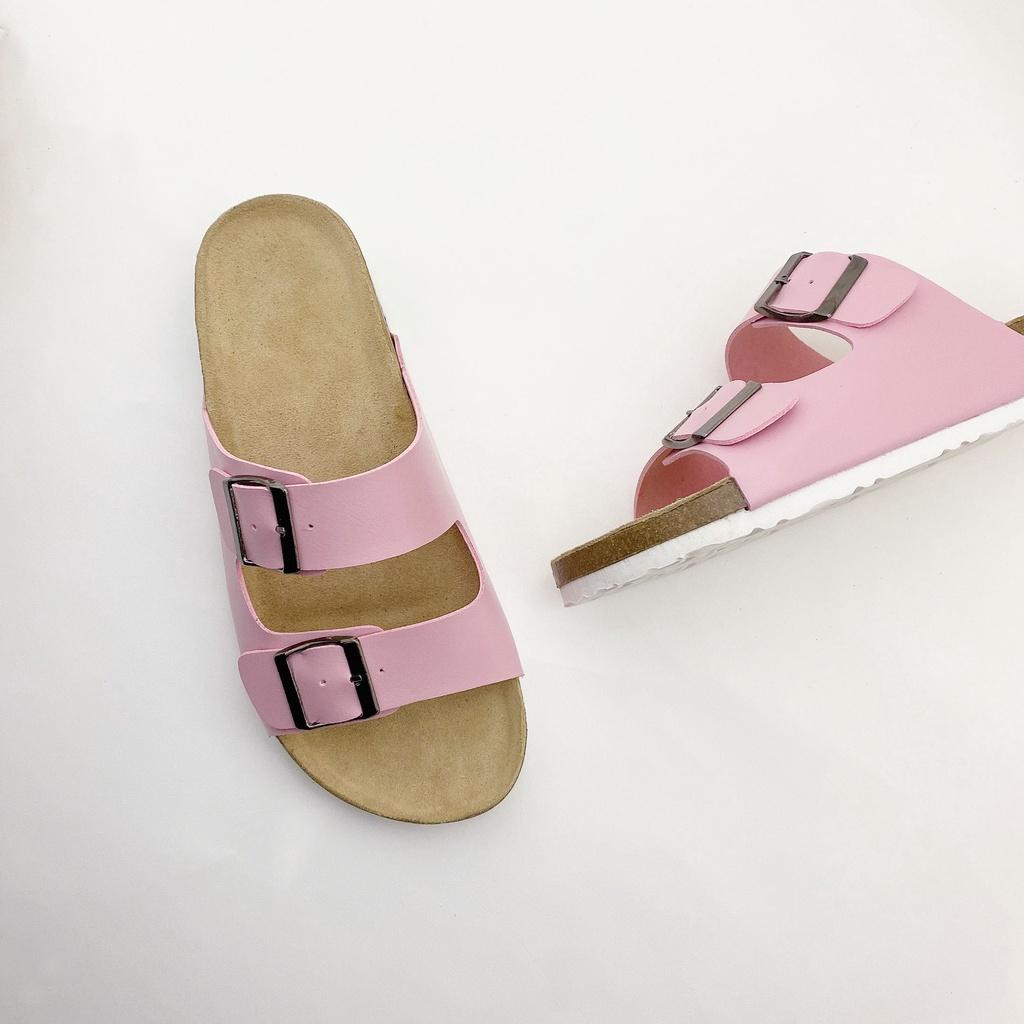 Dép đế trấu birken nam nữ unisex 2 khóa quai ngang da tổng hợp bigsize 38 - 43 chính hãng Hishoo 0093