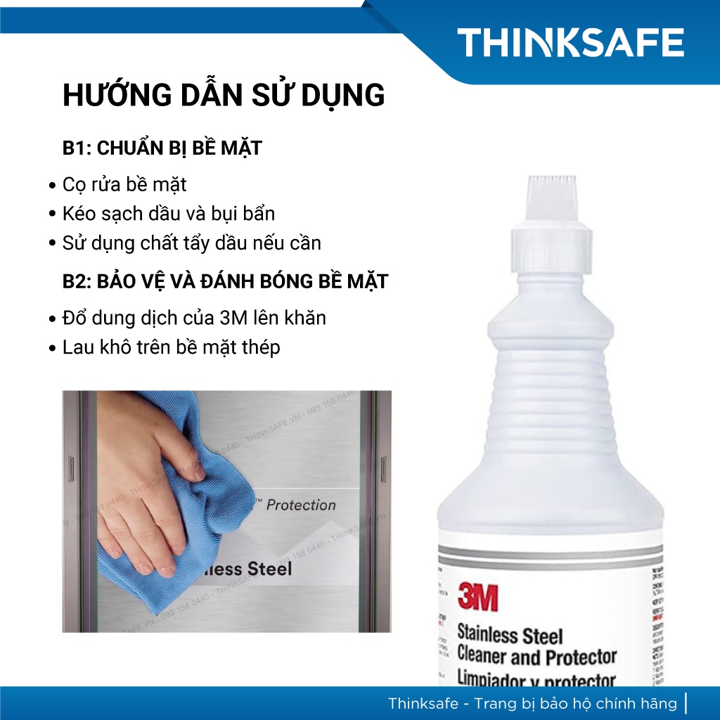 Chai Tẩy Rửa Bảo vệ Inox 3m Thinksafe, Vệ sinh thép, đóng bóng, bảo vệ, dung dịch tẩy rửa - 3M Stainless Protector