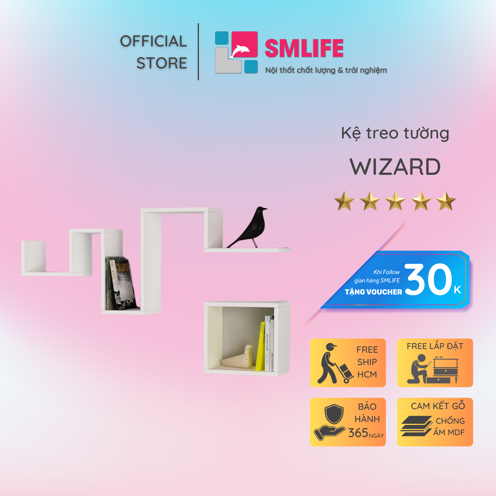Kệ trang trí gỗ thiết kế mới lạ SMLIFE Wizard