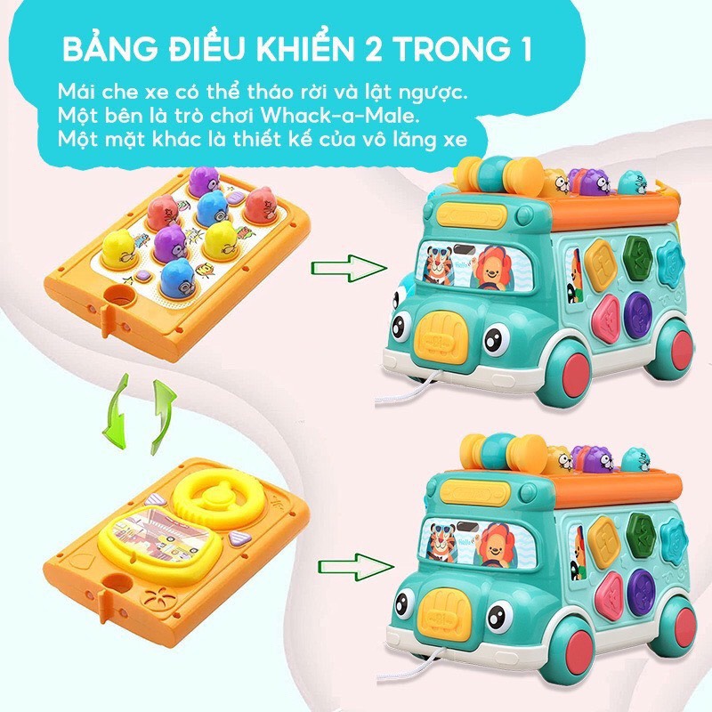 Bộ đồ chơi Motessori thông minh xe bus kéo đa năng 6 trong 1, giúp bé rèn luyện phát triển tư duy từ 1 tuổi