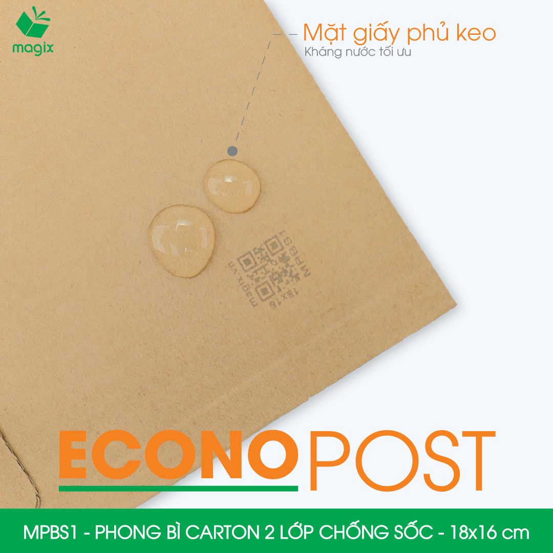 MPBS1 - 18x16 cm - Combo 60 túi phong bì carton chống sốc, chống thấm nước, sẵn keo niêm phong