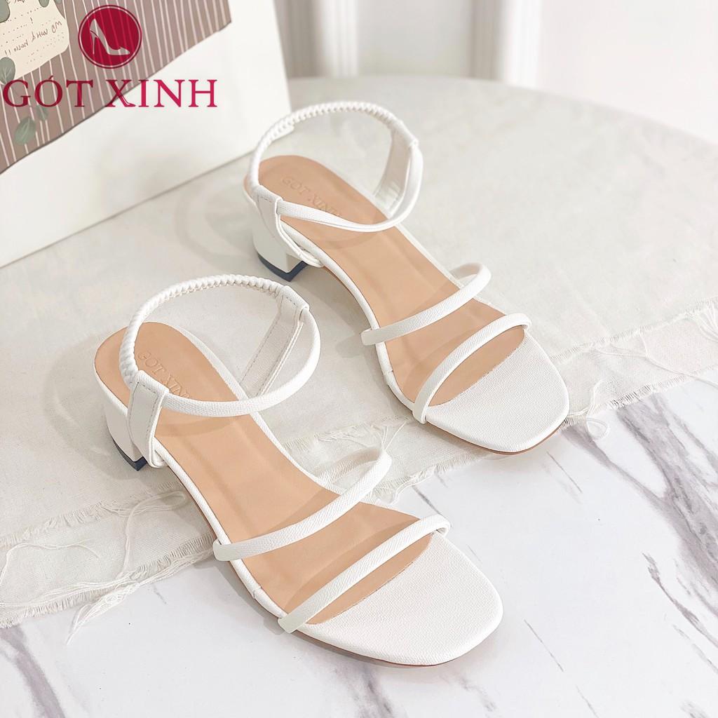 Sandal Cao Gót Gót Xinh GX283 5cm Da Mềm Hai Quai Đế Trụ Vuông