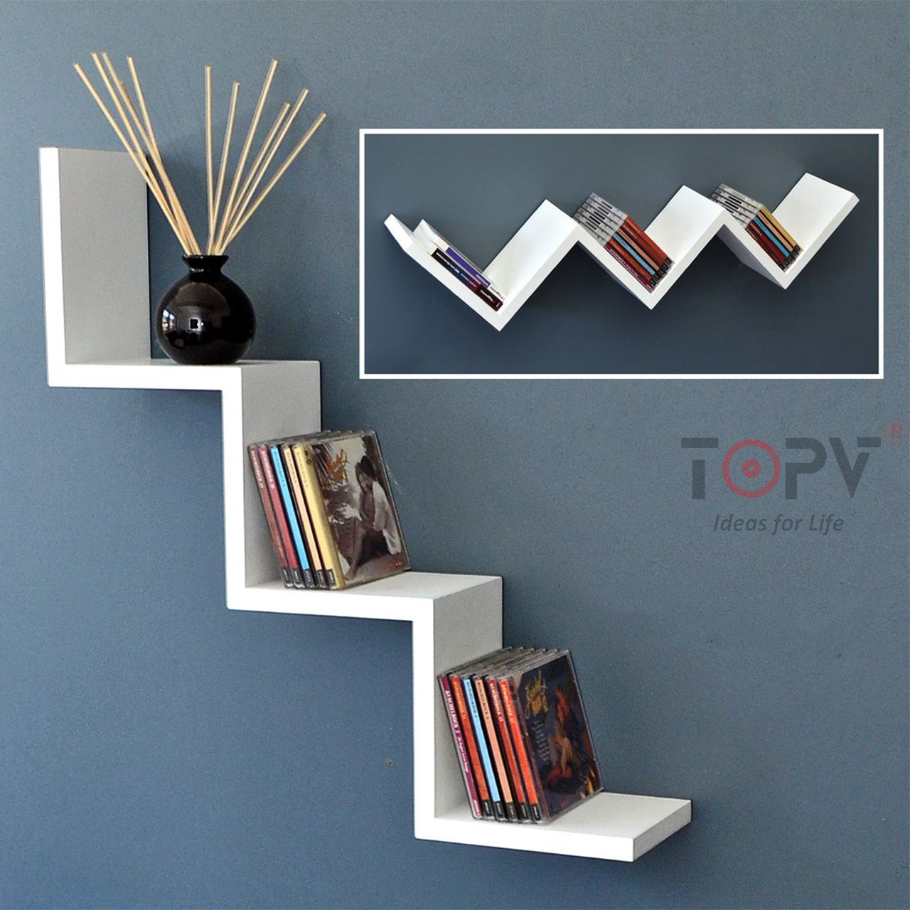 Kệ sách treo tường TopV giá sách gỗ tủ để đựng đỡ kê vở cho bé decor nhỏ mini giá rẻ ziczac