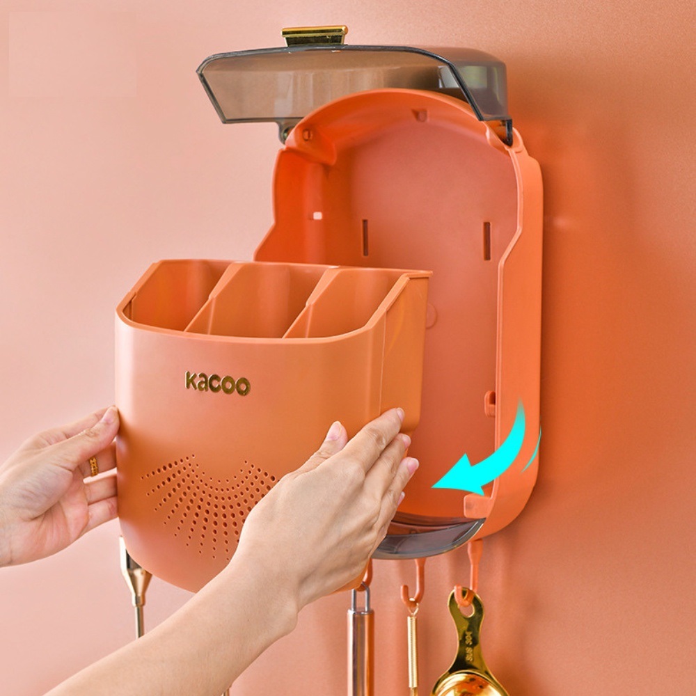 Hộp Đựng Đũa Muỗng Dán Tường Có Nắp Đậy Chống Bụi Bẩn