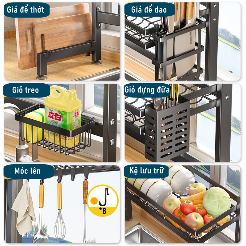 Kệ Để Chén Bát Đa Năng Chất Liệu Thép Carbon Cao Cấp Chống Gỉ Sét, Kệ Chén Nhà Bếp Thông Minh Tiện Ích Loại Đầy Đủ Phụ Kiện 95cm