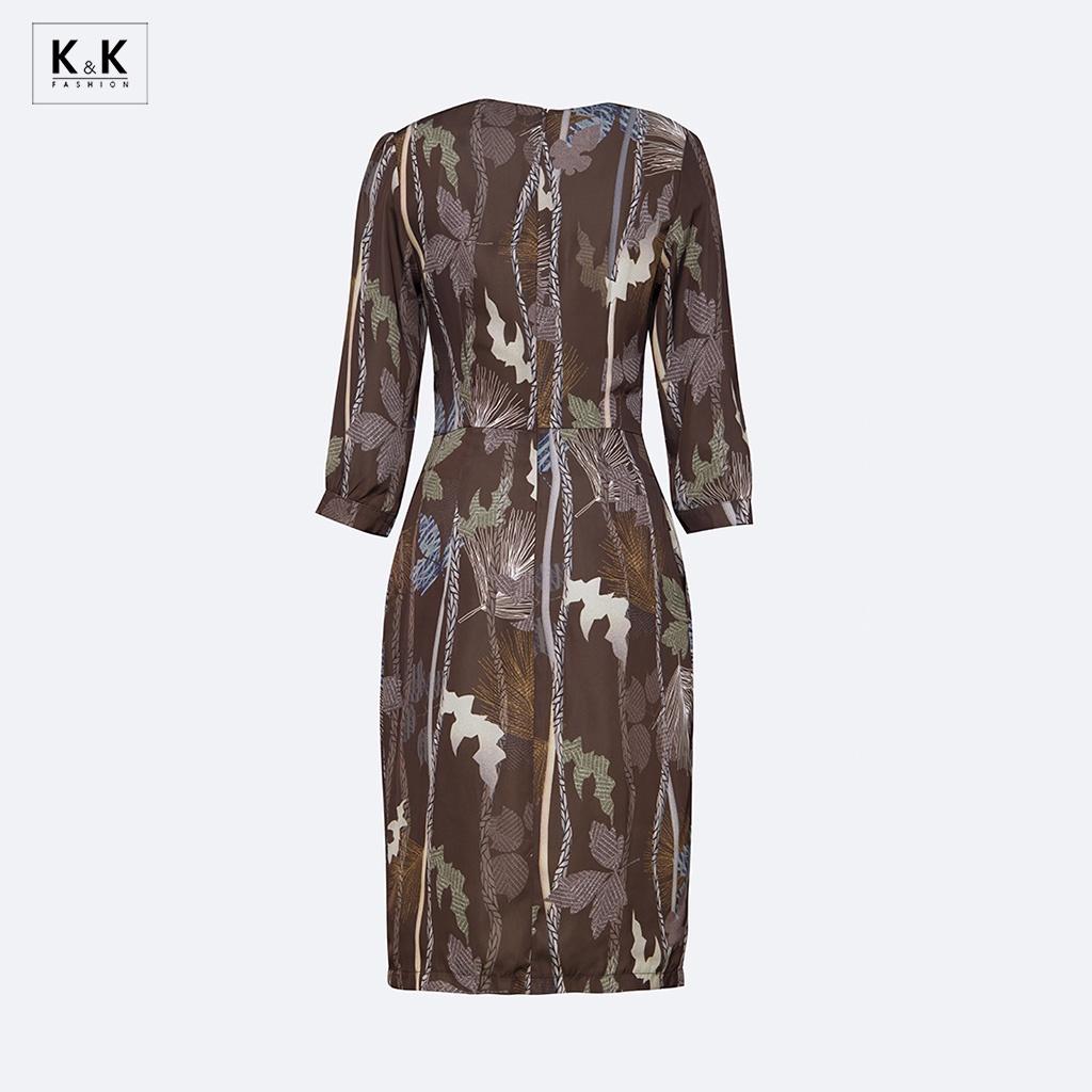 Đầm Chữ A Tay Lửng Họa Tiết  K&amp;K Fashion KK117-25 Chất Liệu Lụa