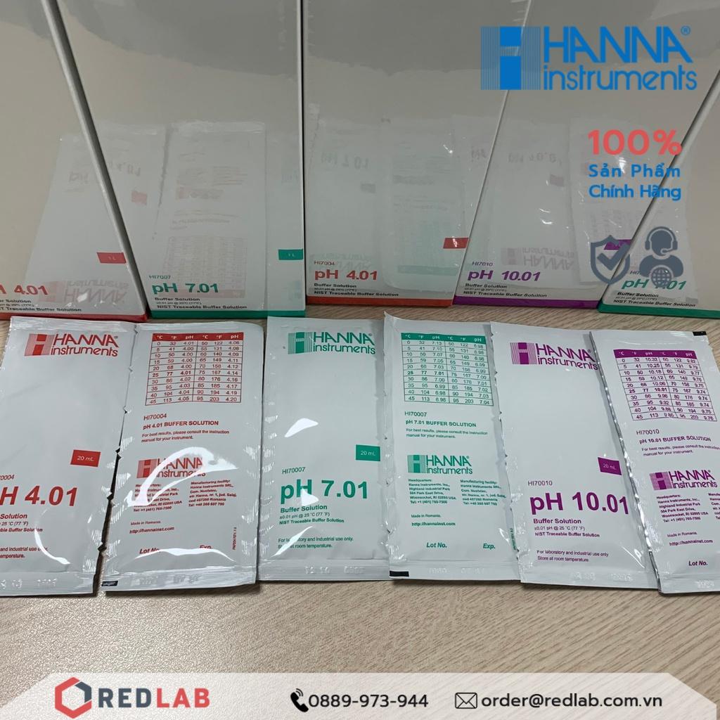 Dung dịch hiệu chuẩn pH 4.01 7.01 10.01 dạng gói 20mL Hanna HI70004 HI70007 HI70010