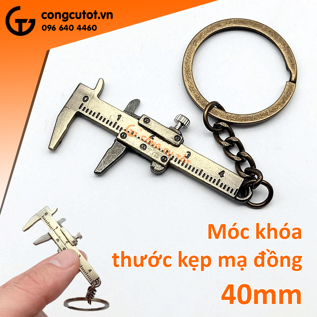 Thước kẹp móc khóa 40mm bằng hợp kim kẽm mạ màu đồng