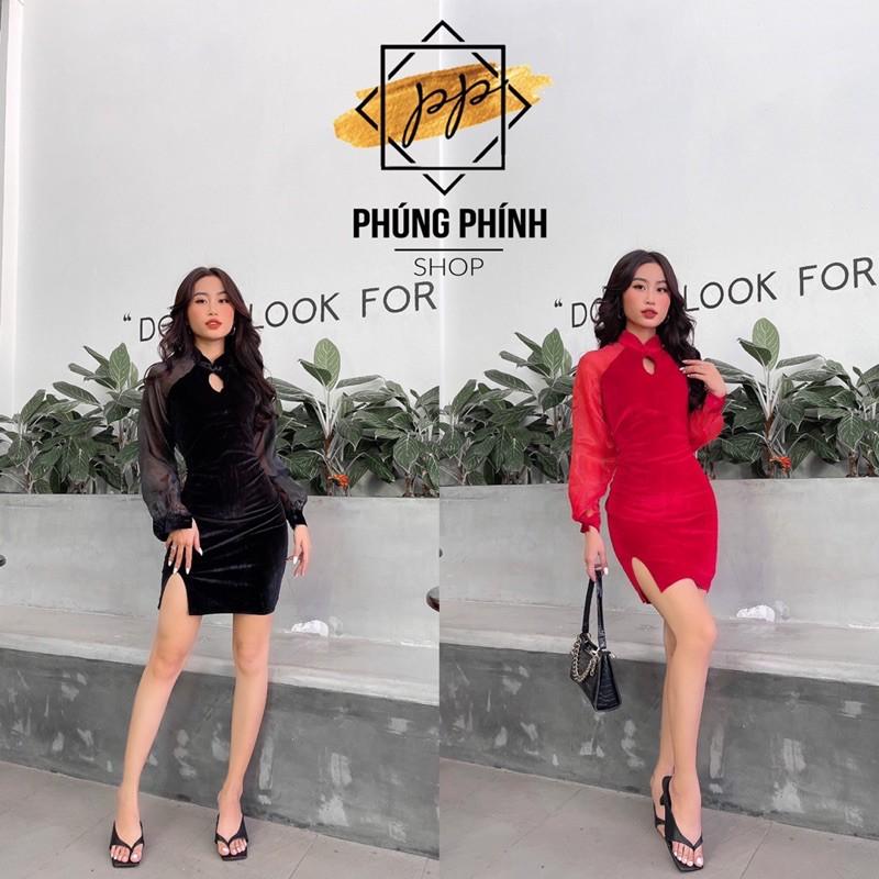 ĐẦM BODY SƯỜN XÁM TRUNG HOA TAY PHỒNG THIẾT KẾ SANG CHẢNH SEXY