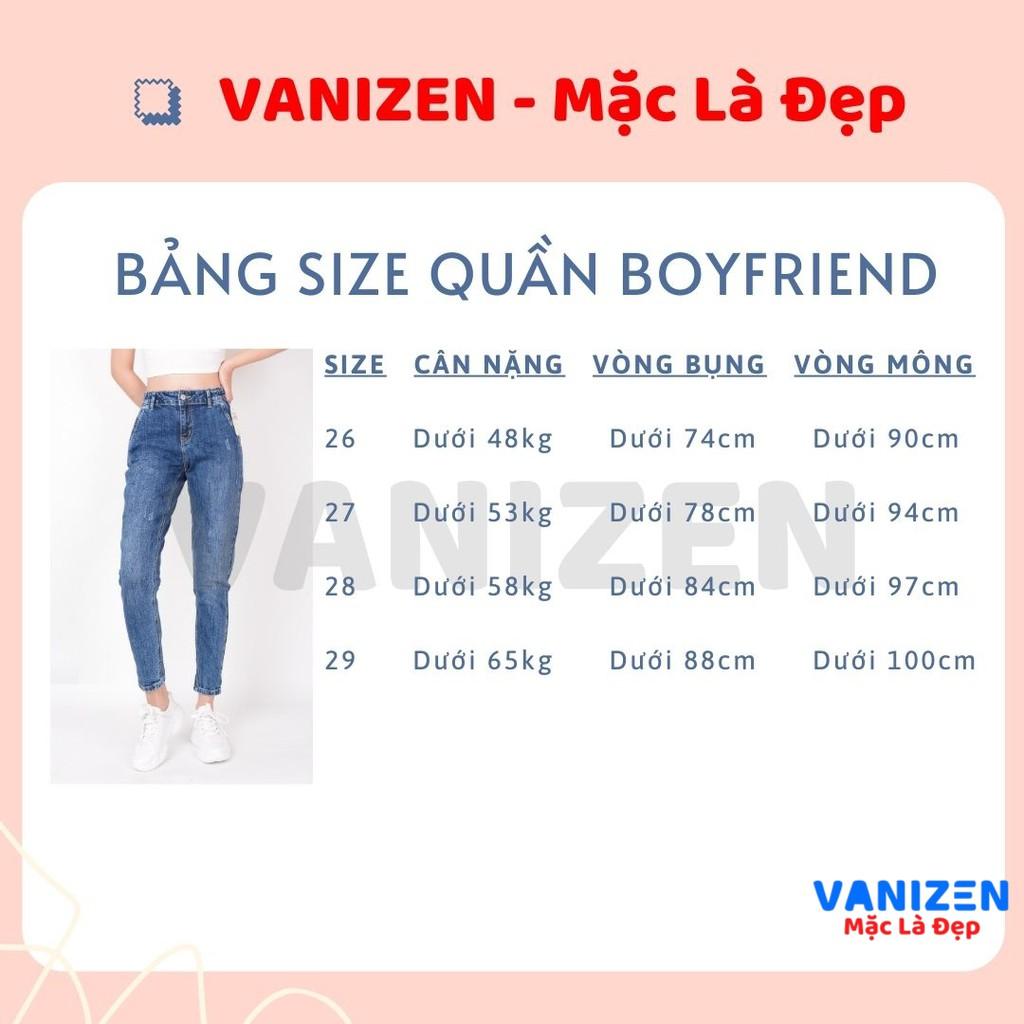 Quần jean nữ ống rộng baggy đẹp lưng cao cạp bán chun xanh đá xước nhẹ hàng hiệu cao cấp mã 429 VANIZEN