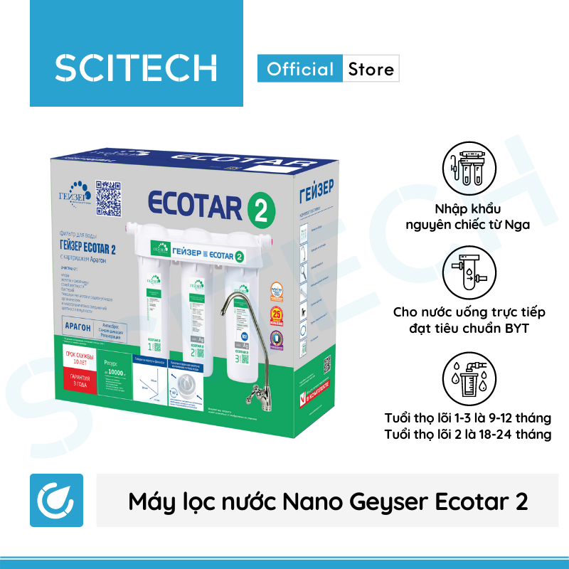 Máy lọc nước Nano Geyser Ecotar 2 kèm bộ đơn lọc thô 10 inch by Scitech - Hàng chính hãng