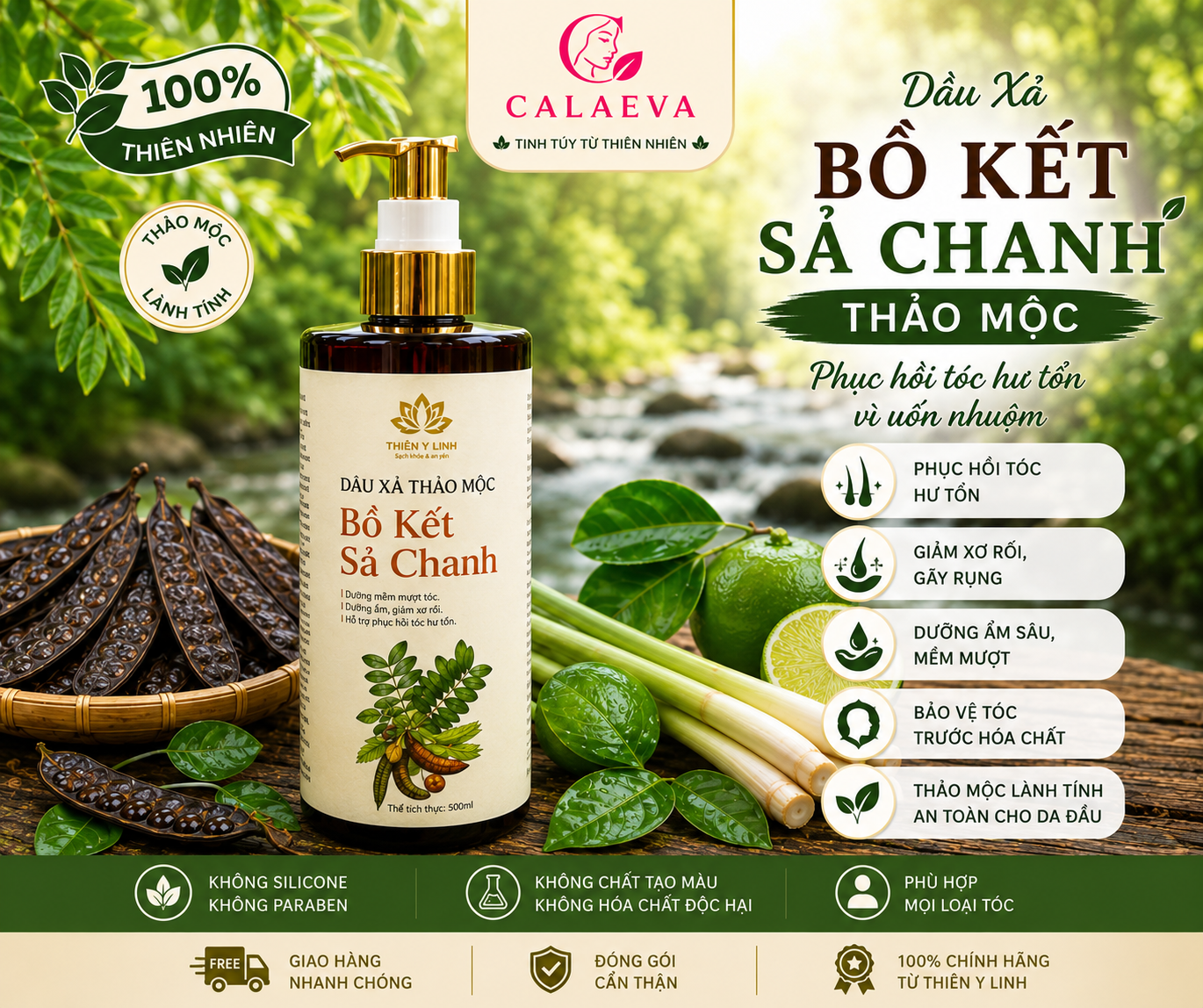 Dầu Xả Bồ Kết Sả Chanh thảo mộc phục hồi tóc hư tổn vì uốn nhuộm.