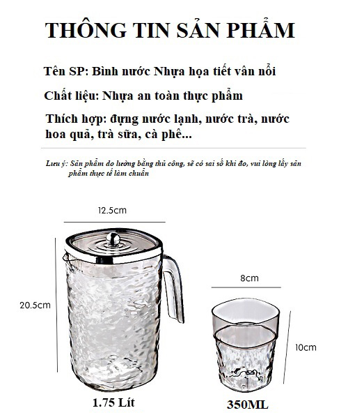 Bình nước Nhựa 1.75L và Ly nhựa 350ML (Phân loại bình và Ly bán riêng)