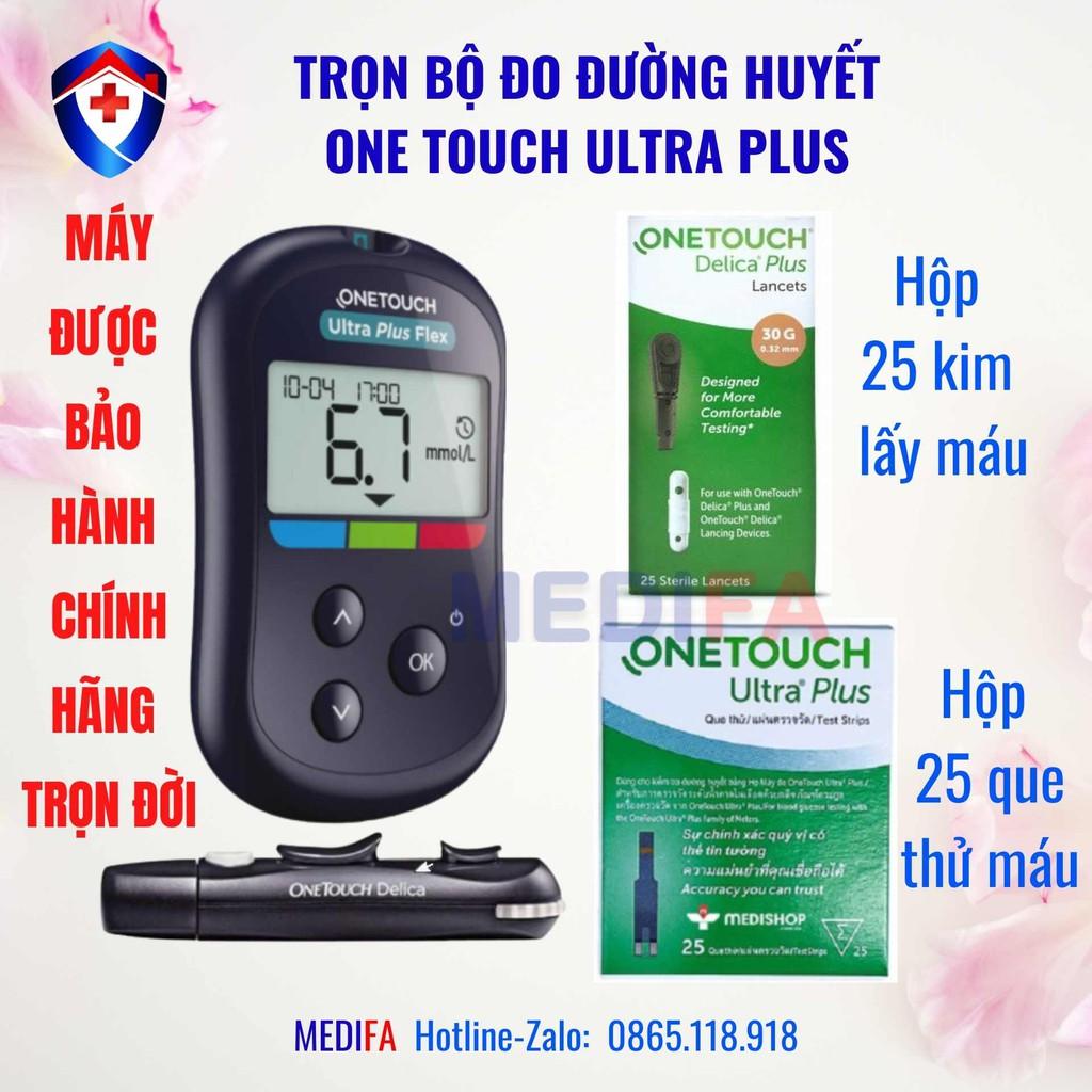 Combo 25 Que Thử Đường Huyết &amp; 25 Kim Chích Máu OneTouch Ultra Plus Flex Nhập Khẩu Chính Hãng