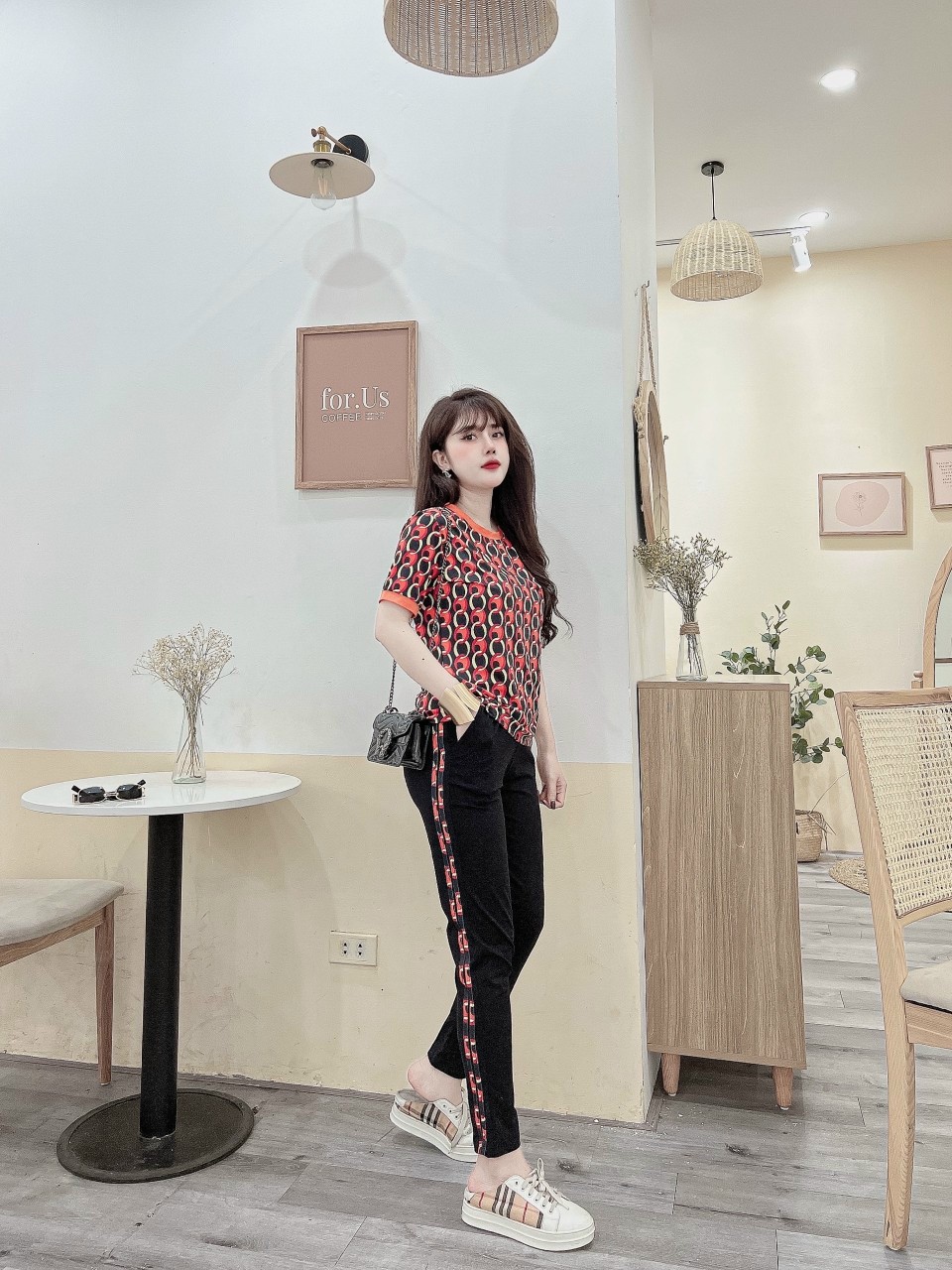 Đồ bộ dài thun cotton họa tiết mắc xích in 3D