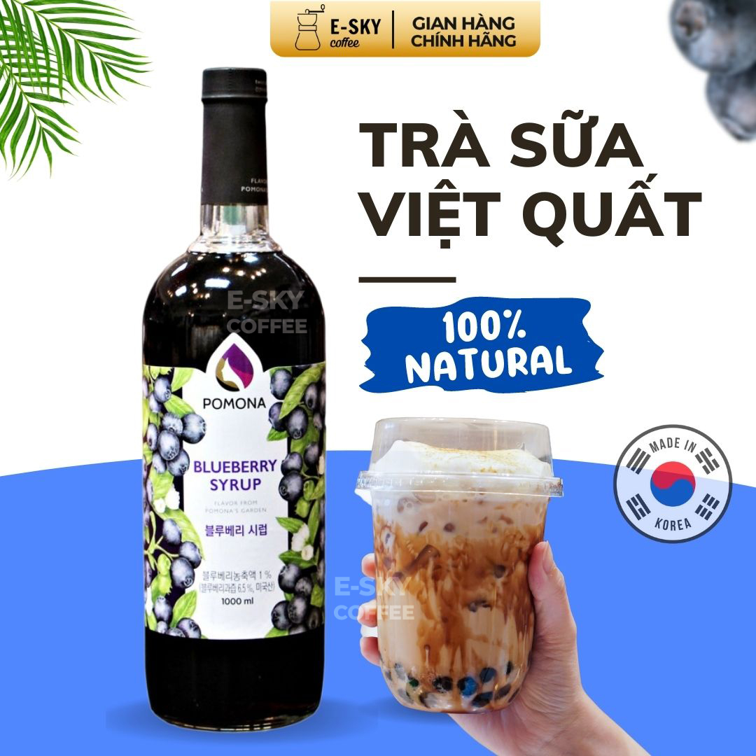 Siro Việt Quất Pomona Blueberry Syrup Nguyên Liệu Pha Chế Hàn Quốc Chai Thủy Tinh 1 Lít