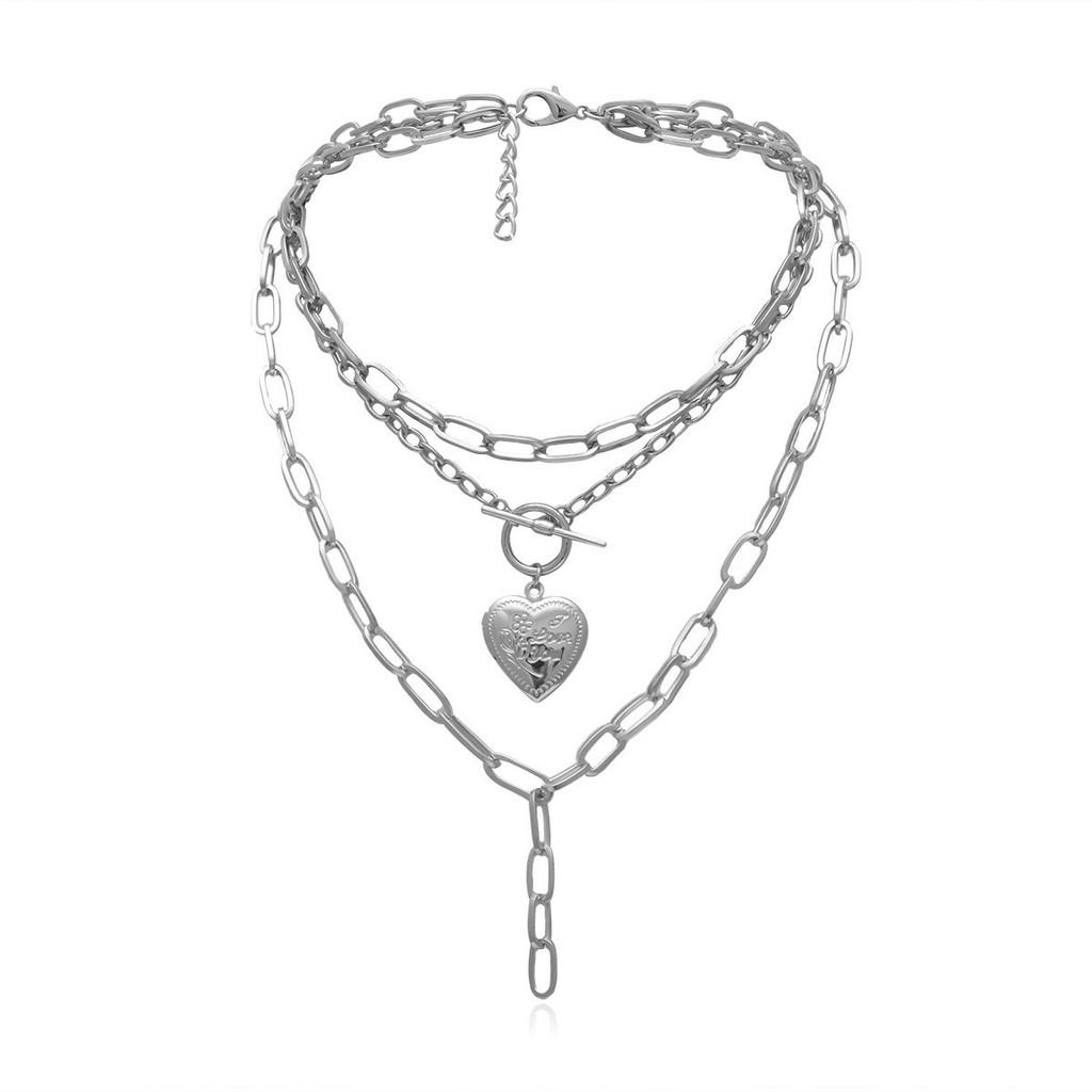 Vòng cổ choker ba lớp mặt hình tim phong cách cá tính