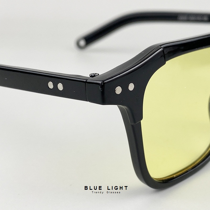Kính Râm, Kính Mát Mắt Vuôg Góc Cạnh Màu Vàng Khung Đen Hàn Quốc