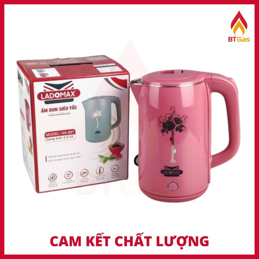 Bình đun siêu tốc 2 lớp chống phỏng dung tích 2.3 Lít, ấm siêu tốc đun nước siêu nhanh Inox Ladomax HA-887 - Hàng chính hãng