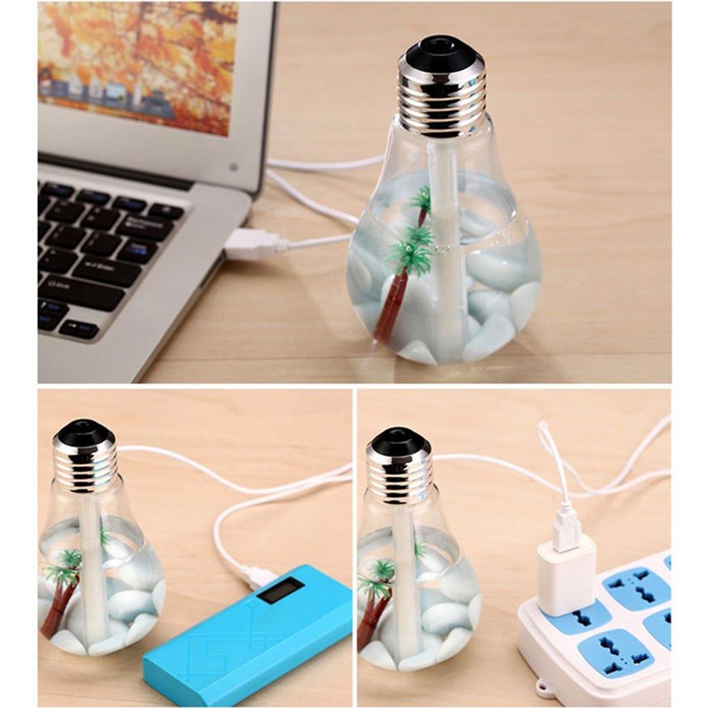 Portable 400ML LED Bulb Humidifier Colorful Light USB Diffuser Air Purifier