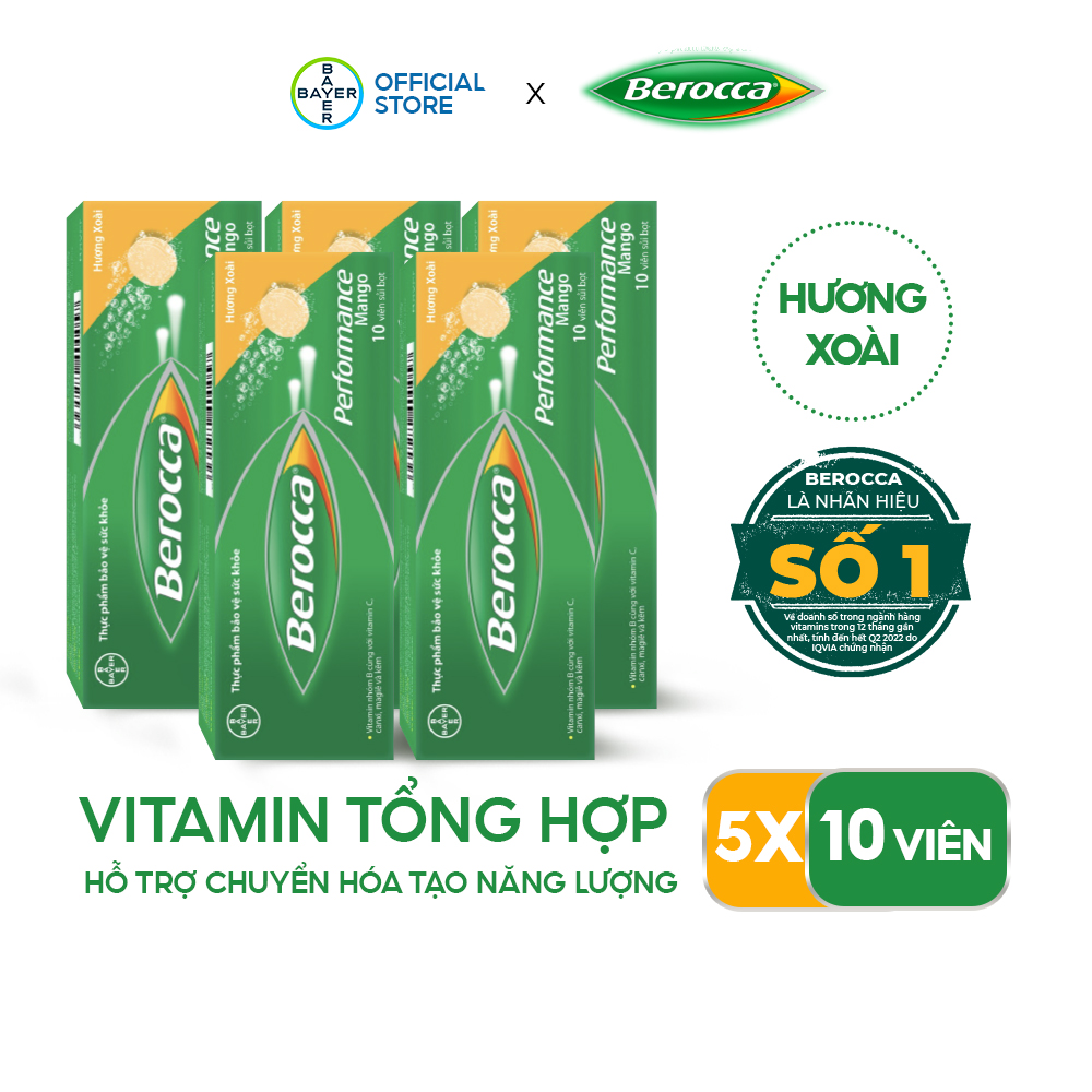 Combo 5 Viên Sủi Bổ Sung Vitamin BEROCCA Performance Hộp 10 Viên x4 Hỗ Trợ Tăng Cường Sức Đề Kháng