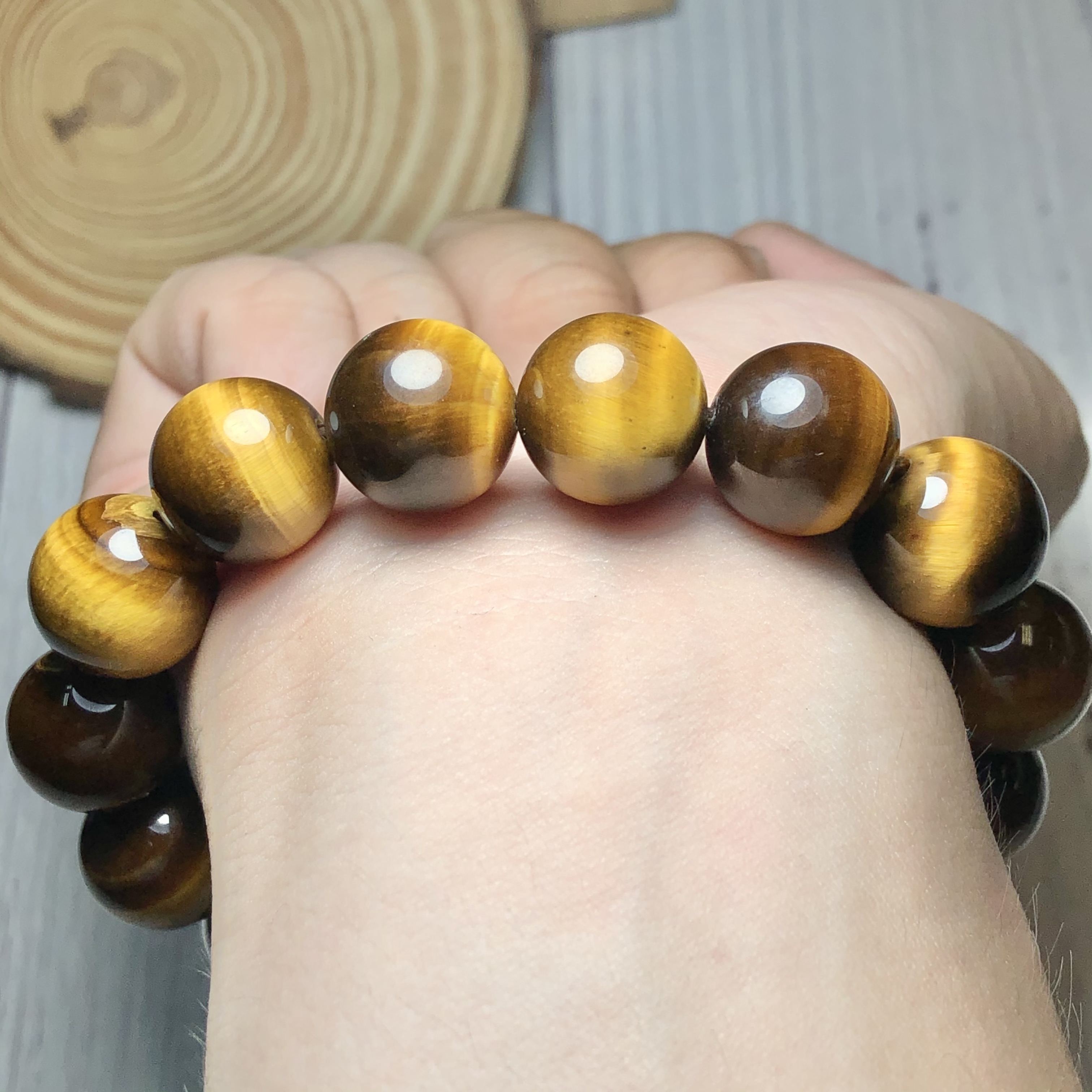 Vòng tay Thạch Anh Mắt Hổ vàng nâu 12mm cao cấp chuẩn 5A