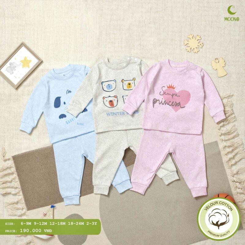 Bộ nỉ nhung dày ấm moon size 6m-3Y xanh,hồng,be