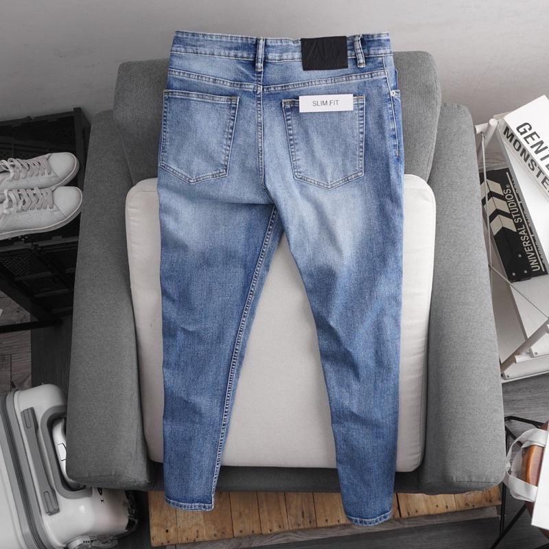 Quần Jean Nam SLIMFIT xuất xịn màu xanh trơn co giãn ống đứng