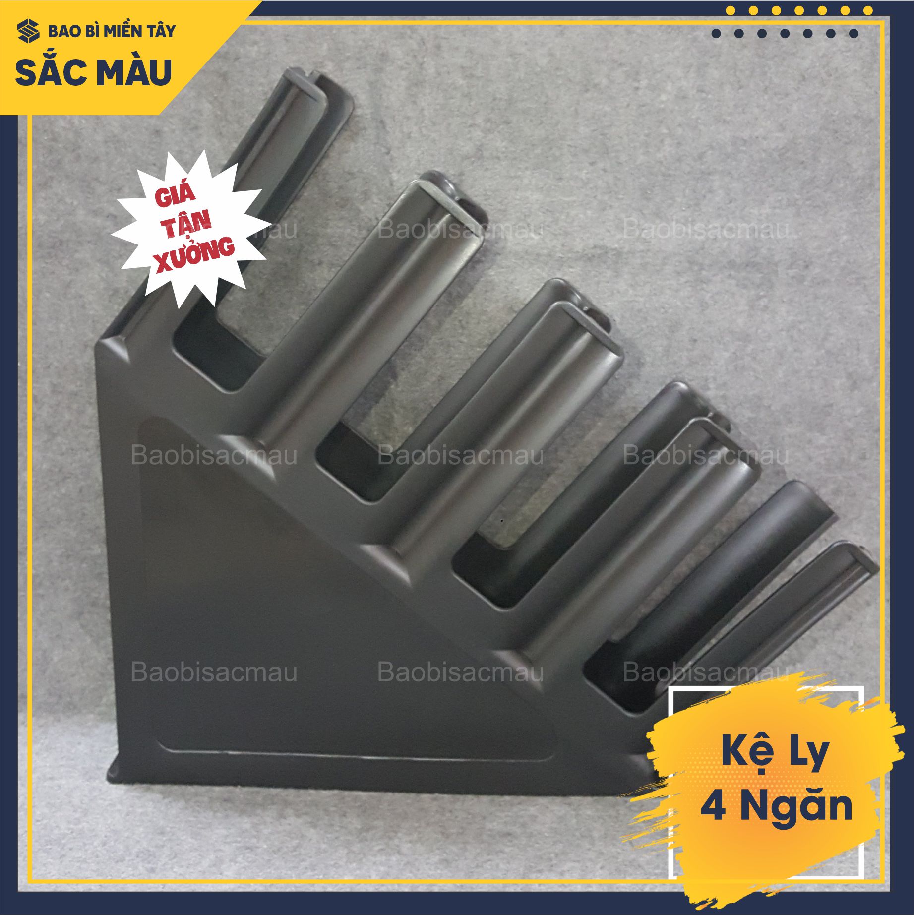 Kệ đựng ly/cốc nhựa màu đen 4 ngăn