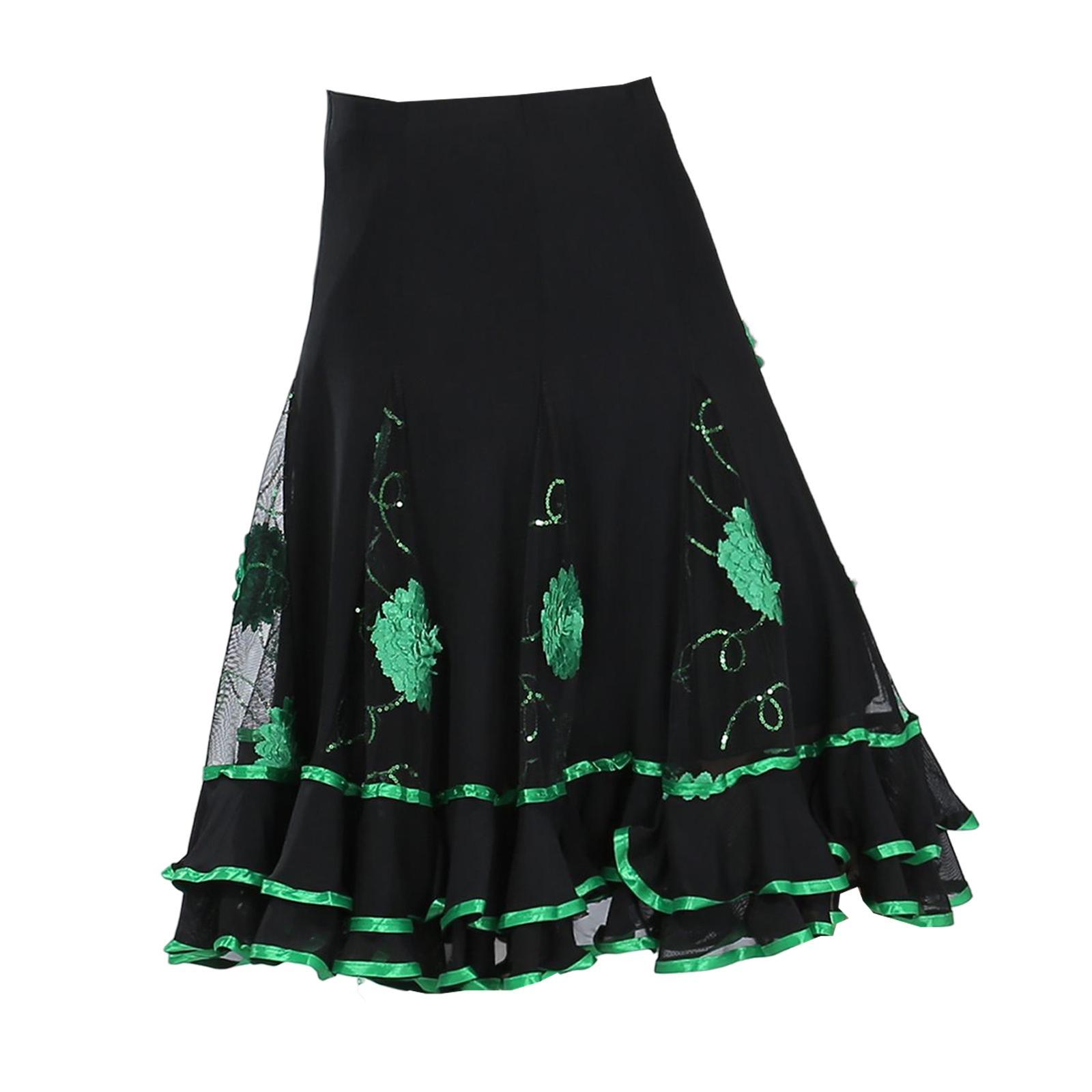 Ballroom Dance Skirt Dancing Costume Stage Performance for Women Green