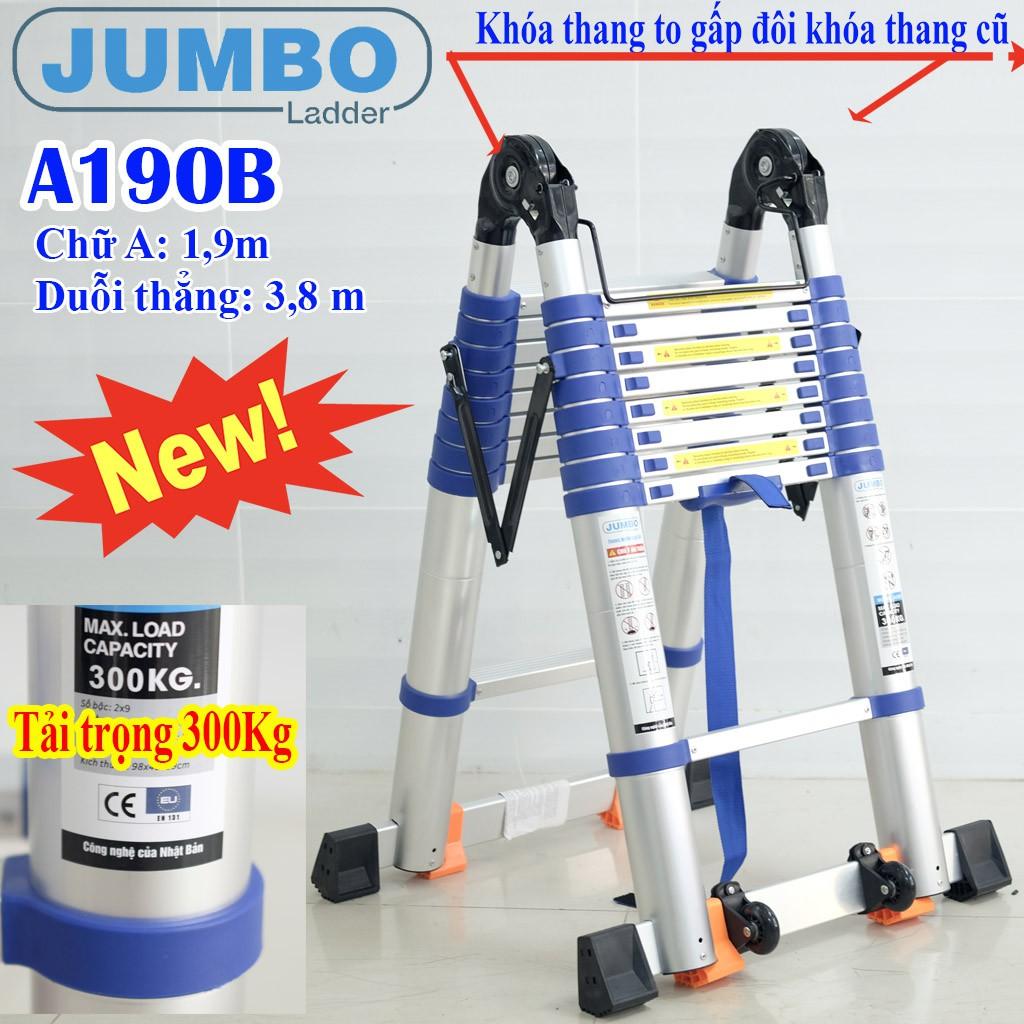 Thang nhôm rút đôi Jumbo - Đai xanh, tải trọng 300kg, Khóa thang mới