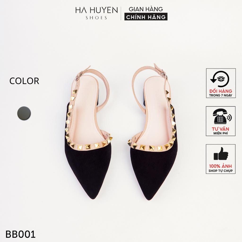 Giày búp bê nữ Hà Huyền Shoes chất nhung đinh tán khoét eo sang chảnh - BB001