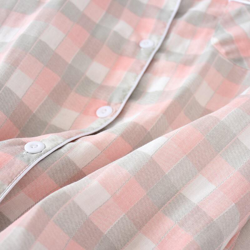 Bộ pyjama nữ mặc nhà, mặc ngủ dáng ngắn chất vải xô mềm mát họa tiết kẻ caro