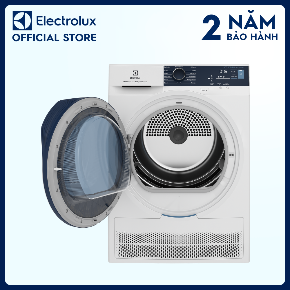 [Free Giao lắp] Máy sấy ngưng tụ Electrolux 8kg EDC804P5WB - Lồng giặt chuyển động đảo chiều, giảm nhăn, giảm phai màu, tiết kiệm, bảo vệ áo quần [Hàng chính hãng]