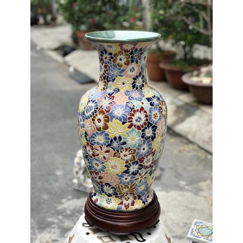 BÌNH HOA BÁCH HOA GỐM SỨ NAM BỘ THỦ CÔNG VẼ TAY TRANG TRÍ CẤM HOA DECOR 52CM