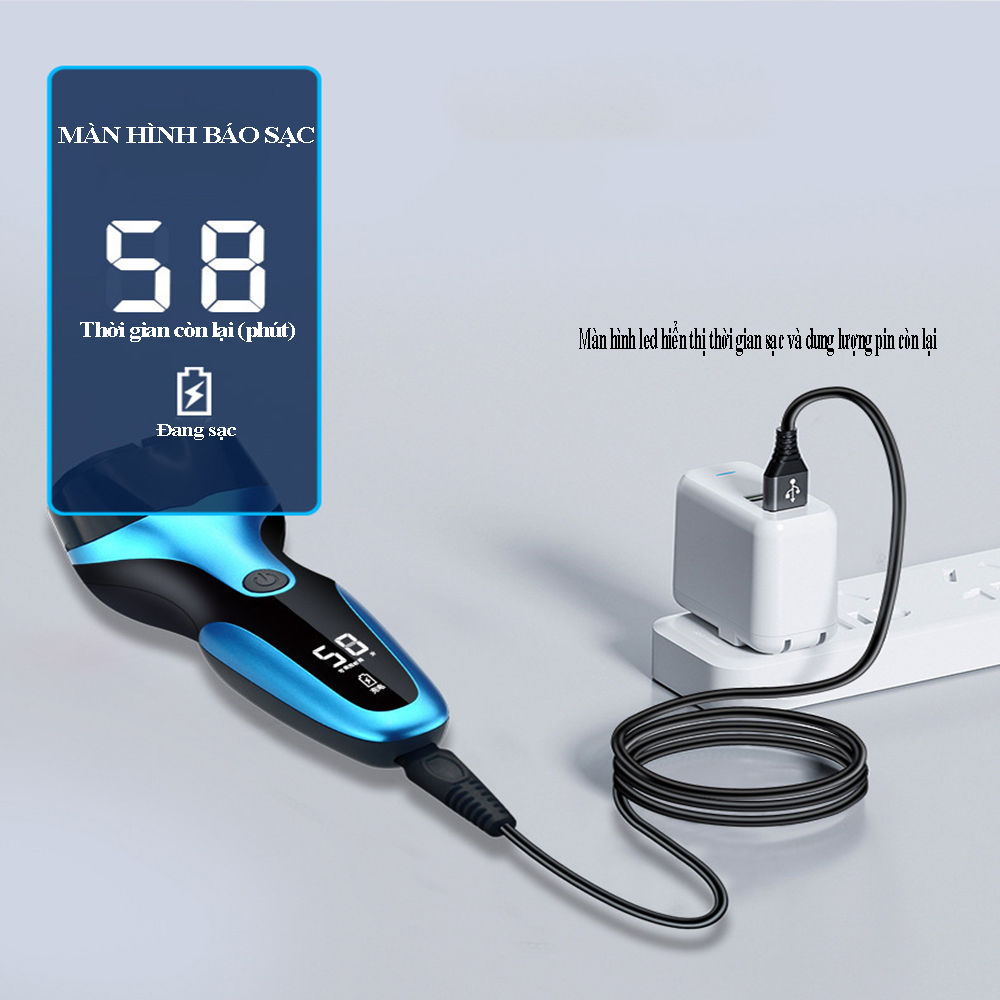 Máy cạo râu Feihong lưỡi kép pin sạc công suất 2W chống nước IPX7, màn hình hiển thị mức pin, êm ái không làm tổn hại da
