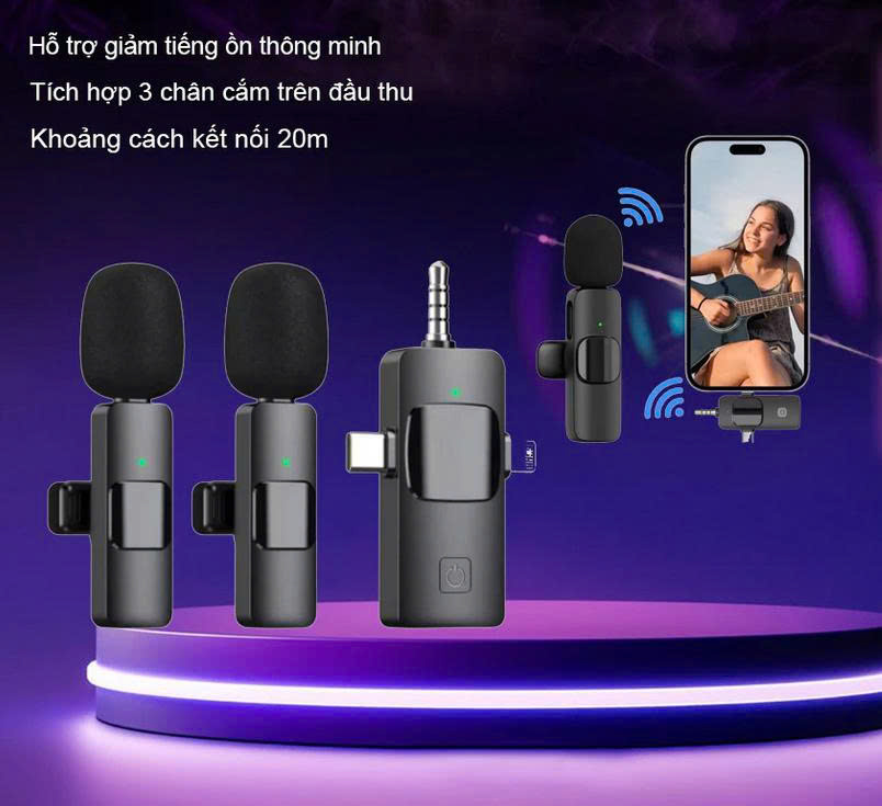 Micro Thu Âm Cài Áo Không Dây 2 Mic 3 Trong 1 Cho Điện Thoại (Android Cổng Type C – Iphone IOS Cổng Lightningg) Máy Tính Bảng PC Laptop Máy Ảnh (Jack 3.5) Loa Smartphone Lọc Tiếng Ồn Xa 20m Quay Video Tiktok Livestream Review Vlog Youtube – Hàng Nhập Khẩu