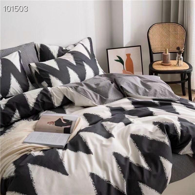 Set Cotton Living 100%cotton hàng nhập khẩu cao cất 4 món Kẻ Hiện Đại Đen Trắng