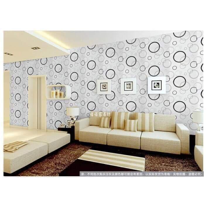 Combo 10M decal giấy dán tường Vòng tròn trắng đen (10mx0.45m) - decalsusu