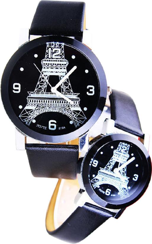 Đồng Hồ Cặp Tháp Eiffel Nghệ Thuật NS003 Dây Da Màu Đen