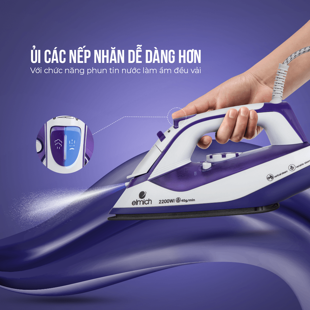 Bàn Ủi Hơi Nước Elmich SIE-3434 300ml, Hàng Chính Hãng, Nút Vặn Điều Chỉnh Nhiệt Độ - JoyMall