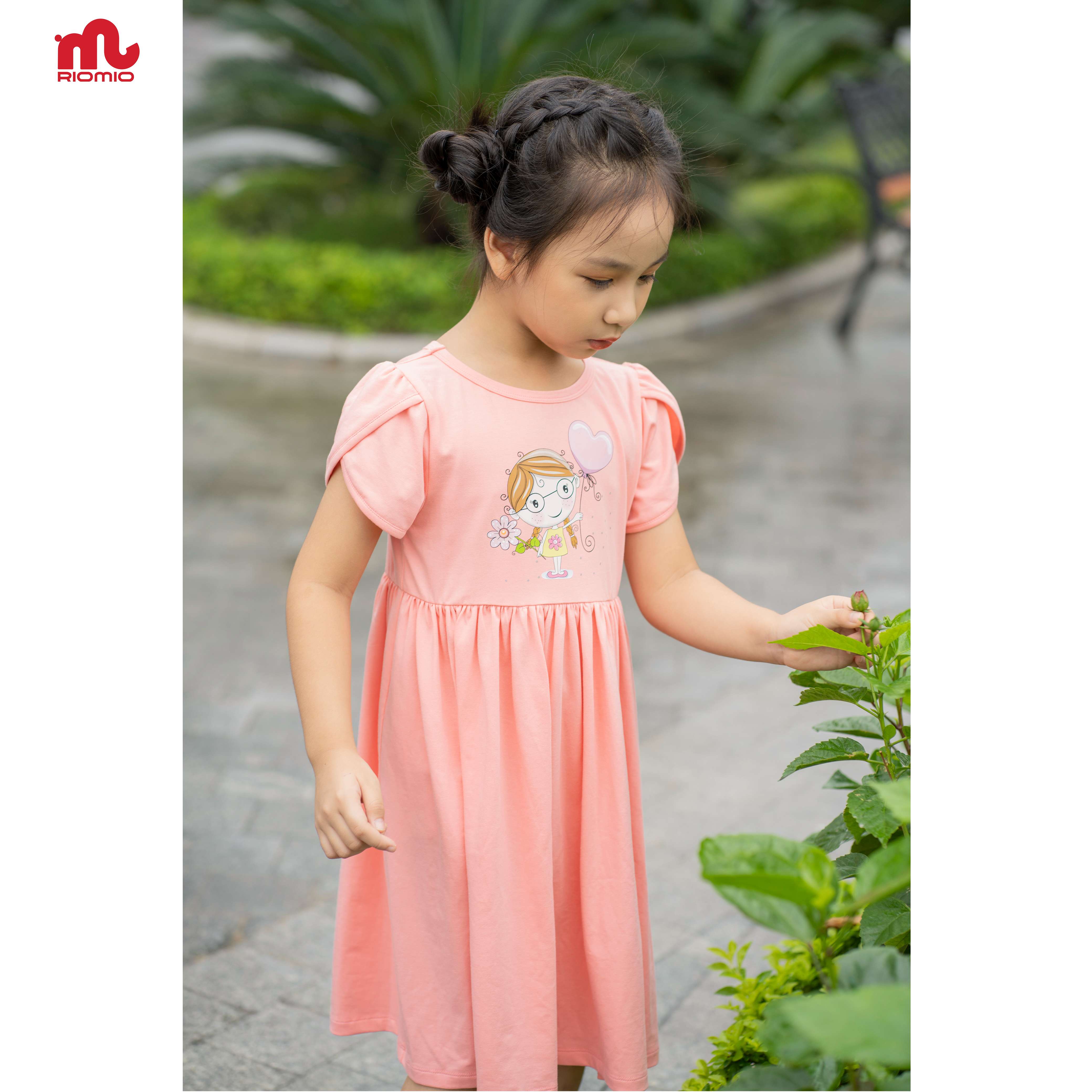 RV391 Váy cotton tay áo xếp lá in hình Letitia Riomio size 2-8 tuổi (13-30 kg) - RV391