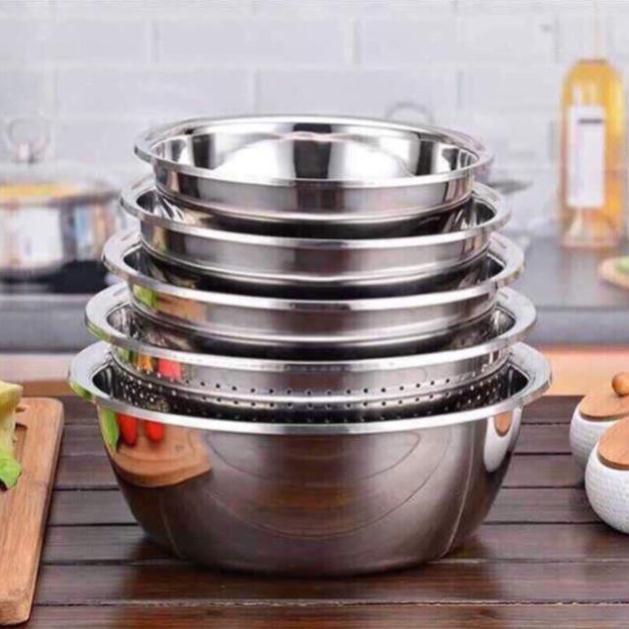 SET 5 MÓN RỔ VÀ THAU INOX CAO CẤP