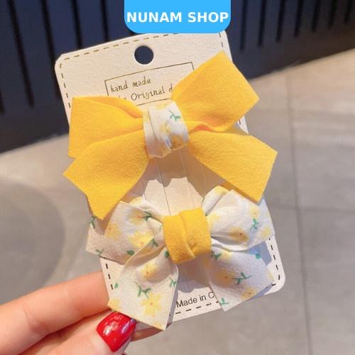 Set 2 kẹp nơ hoa chất vải dày đứng form xinh xắn cho bé Nunam Shop